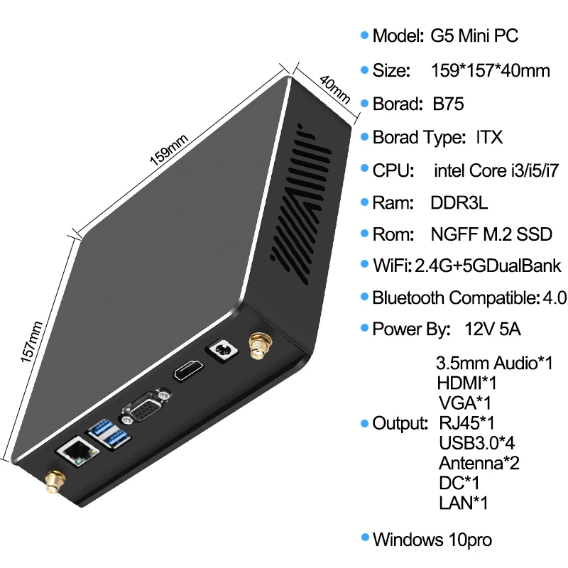 Imagem -03 - Mini pc Intel Core i3 i5 i7 8gb Ram 128gb 256gb Sistema Windows 10 Compatível com Hdmi Vga Saída Dupla Banda Dupla Ethernet Gigabit Wifi