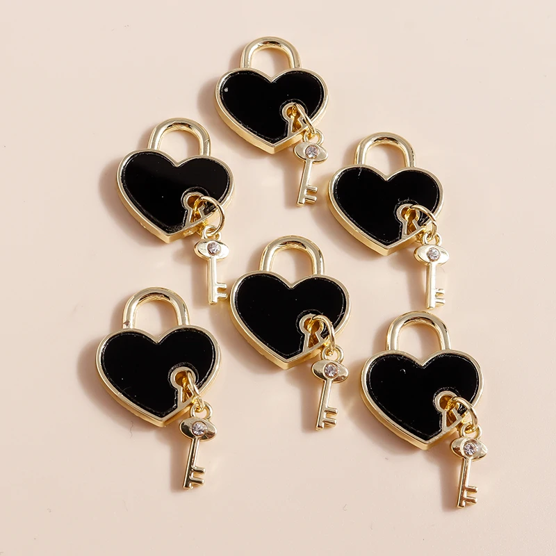 Leslie 4 Stück zierliche Herzschloss-Schlüsselanhänger für die Herstellung von Ohrringen, Zubehör, Armbändern, Halsketten und Anhängern, DIY-Schmuckherstellung – Detail 8