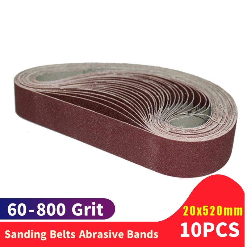 10Pcs 20*520mm Sanding Belts 60-800 Grits Sandpaper Abrasive Bands For Sander Abrasive Tool Wood  Metal Polishing