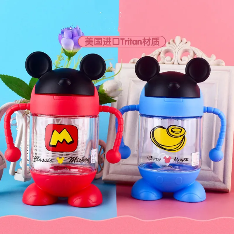 250ml Disney MICKEY Baby feeding cups with straw Minnie kids water bottles Toddlers Sippy cup  Outdoor Portable Children's Cups