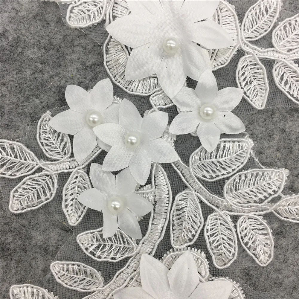 Hot sale ABS pearl 3D Flower white lace collar Fine sewing Fabric Accessories Decorate Supplies craft Applique Costume YL1256