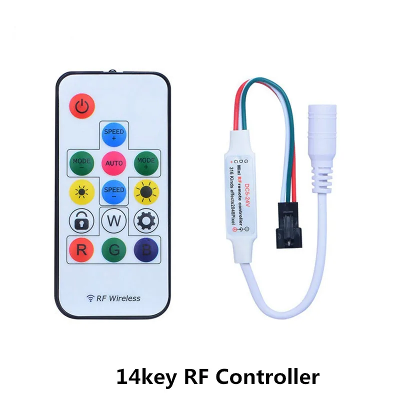 Imagem -03 - Mini Led Pixel Strip com Controle Remoto Controlador de Luz para Ws2811 Ws2812b Sk6812 6803 rf Dc524v 14 Chaves 17 Chaves 21 Chaves Chaves