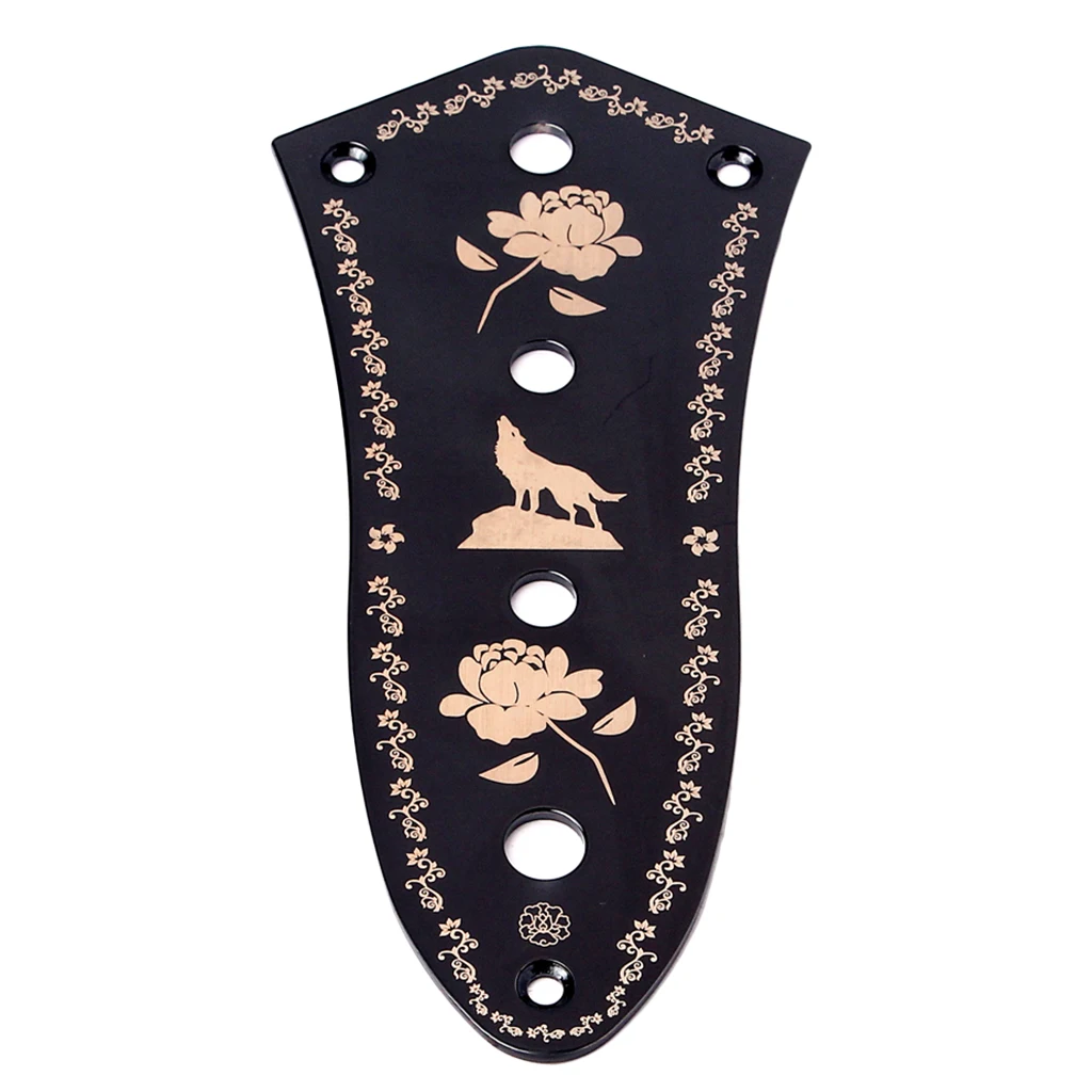 Flower Decor 4 Holes Control Plate for Jazz Bass Guitar Supply Accs Black