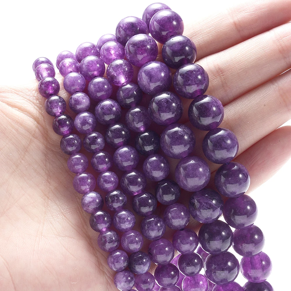 Natural Purple Crystal Stone Beads Round Loose Spacer Bead for Jewelry Making DIY Charm Bracelet NecklaceAccessories 6/8/10mm