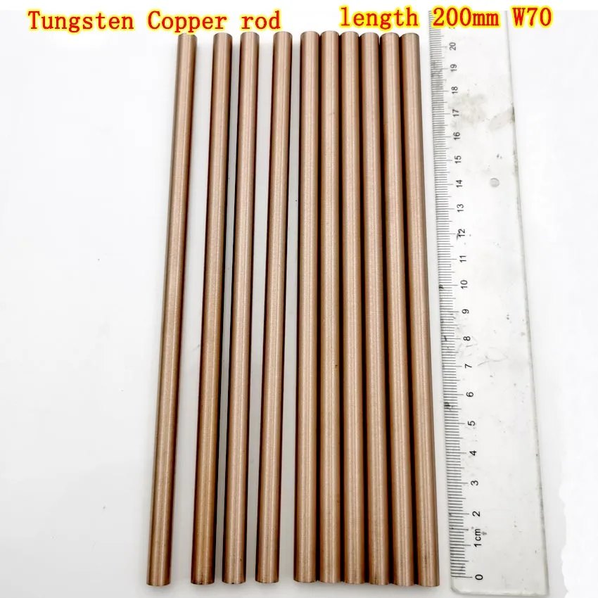 W70Cu30 1/2/3/4/5/6/7/8/10Mm Diameter Tungsten Tembaga Bar Tungsten Tembaga Paduan Baik Percikan Listrik Menempatkan Batang Listrik Panjang 200Mm