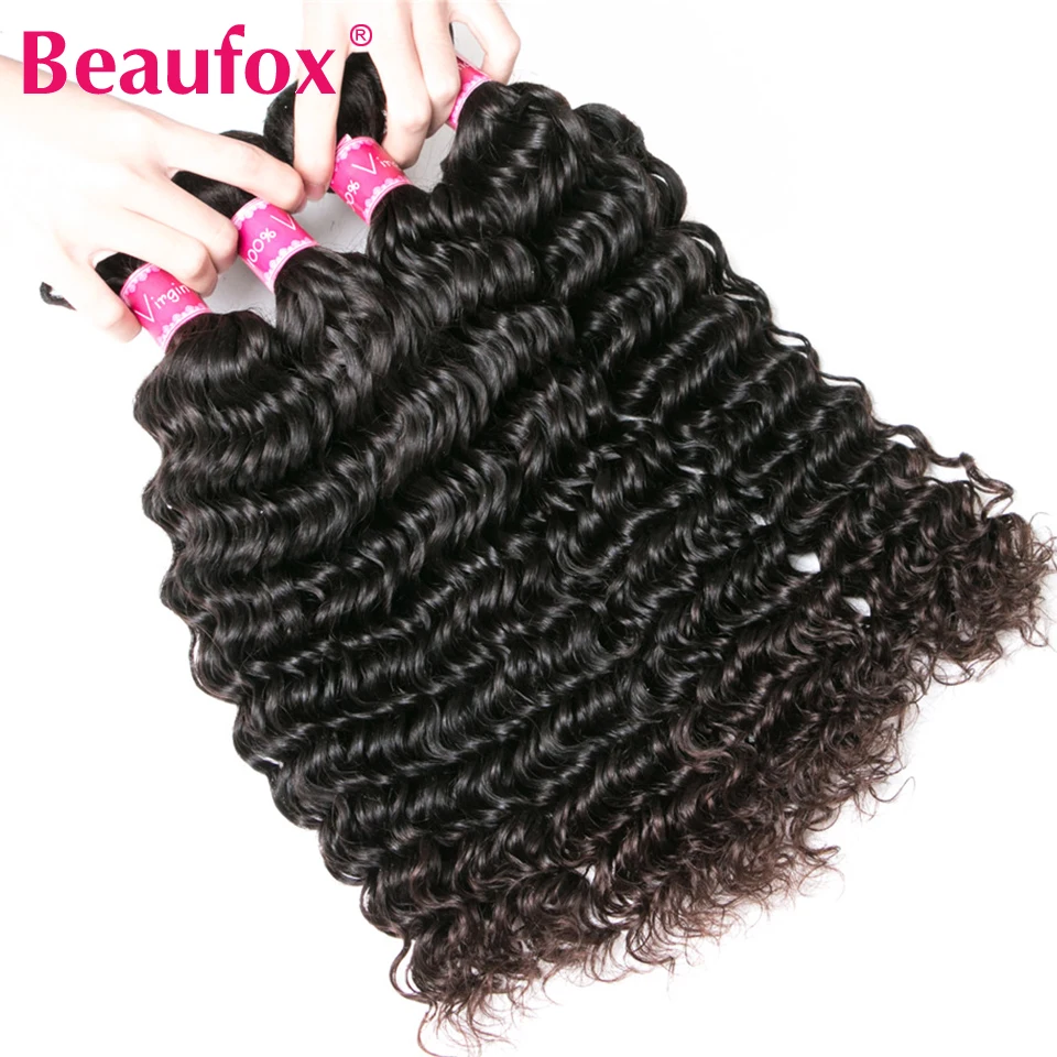 Beaufox Deep Wave Bundles Indian Hair Weave Bundles Human Hair Bundles Remy Extensions Double Weft Curly Human Hair Weaving