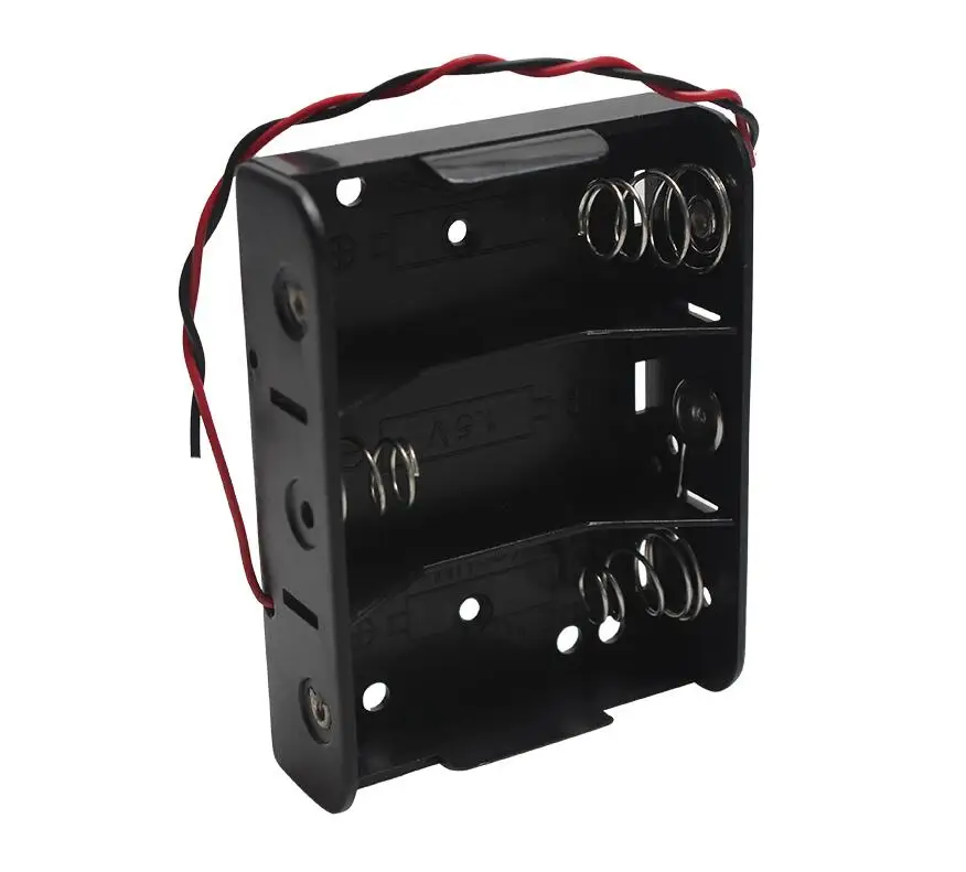 Black 3 x C Size 4.5V Battery Storage Box Plastic Case Cover With Wire Leads 3 Slots C Size Batteries Holder