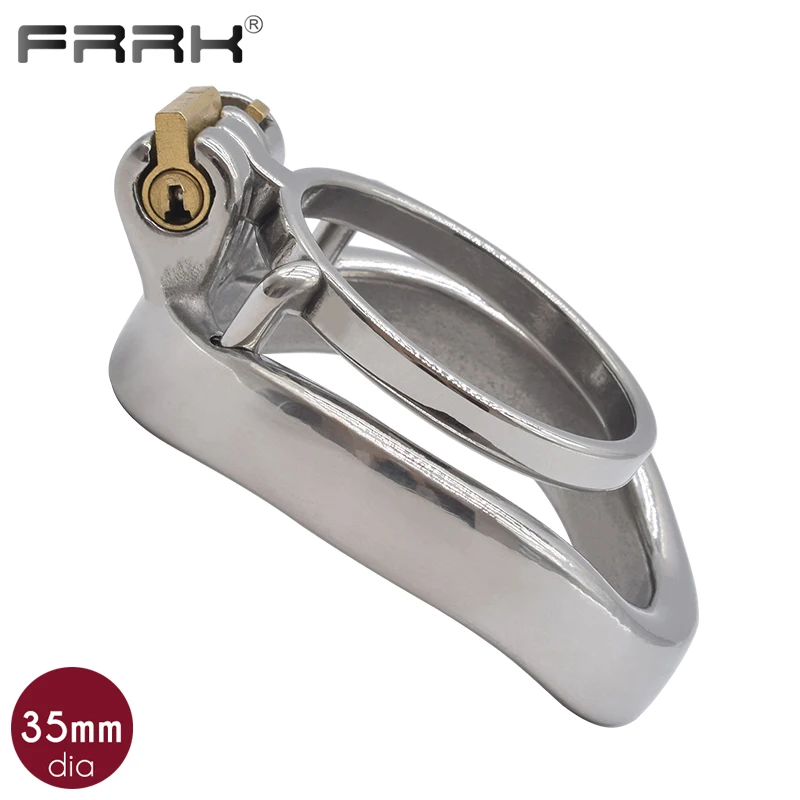 FRRK Dual Cock Rings Metal Penis Cage Male Chastity Bondage Belt Device Ball Stretcher Dick Exercise Scrotum Sex Toys for Couple