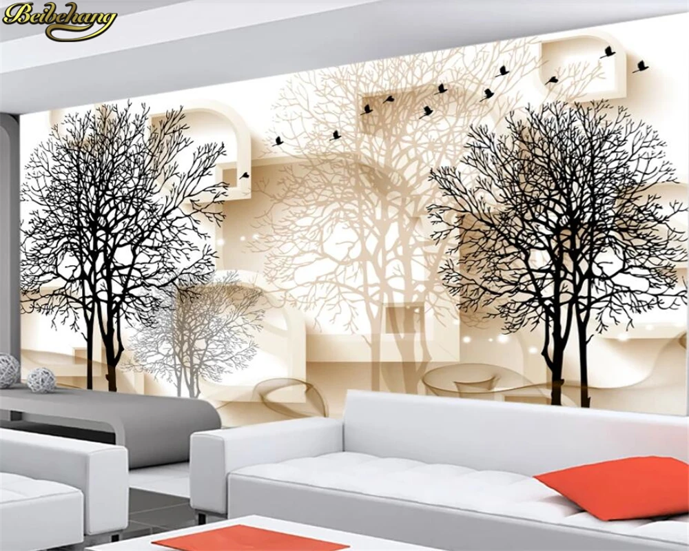 

beibehang 3d wallpaper mural 3d stereo abstract black and white woods bird tv background wall papers home decor papel de pared