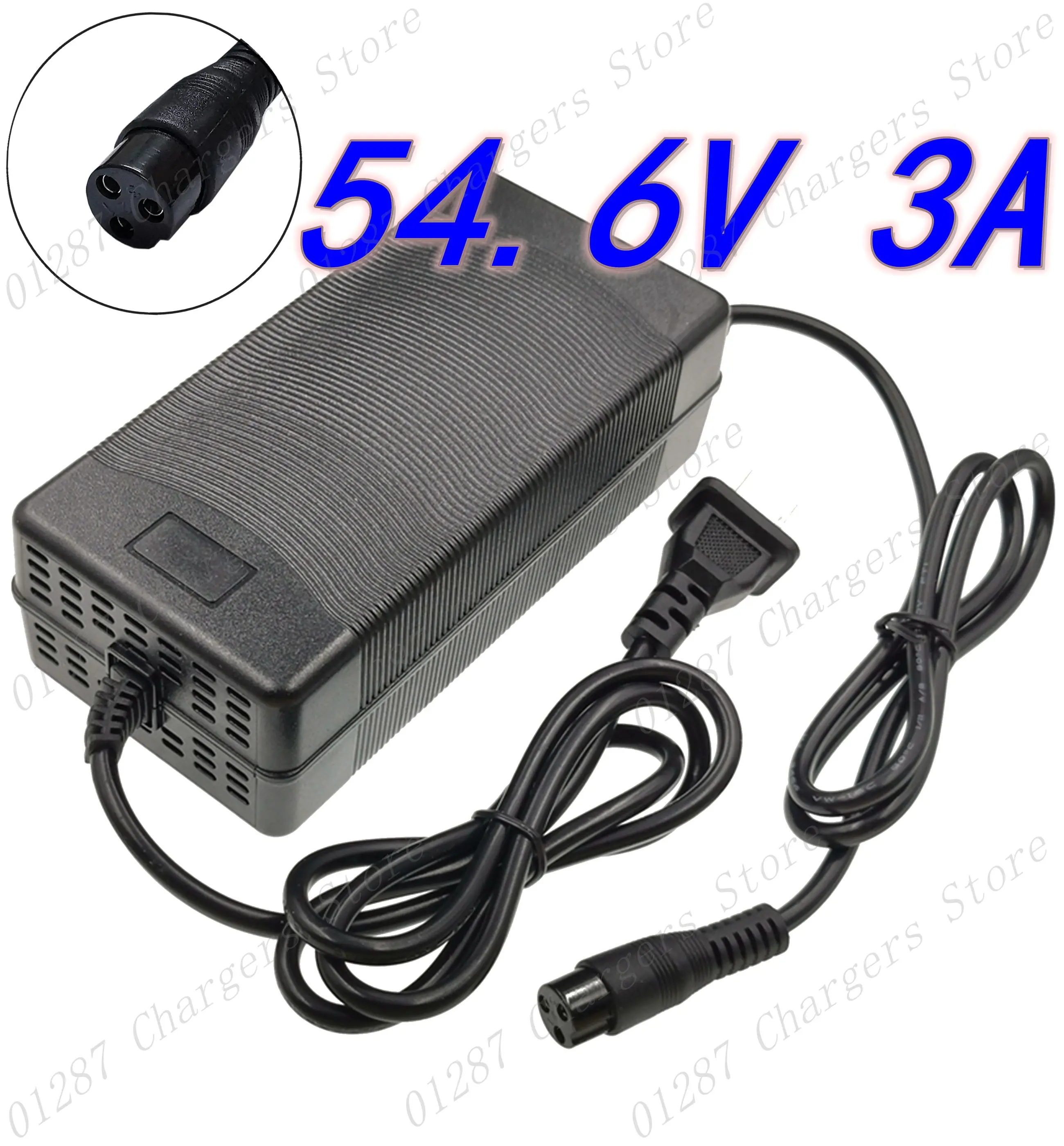 54.6V 3A electric bike lithium battery charger for 48v  3-Prong Inline Connector 3P GX16 Plug