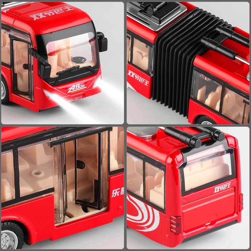 Double section length bus,1:50 alloy pull back Double section bus,High-quality sound and light music children\'s toys