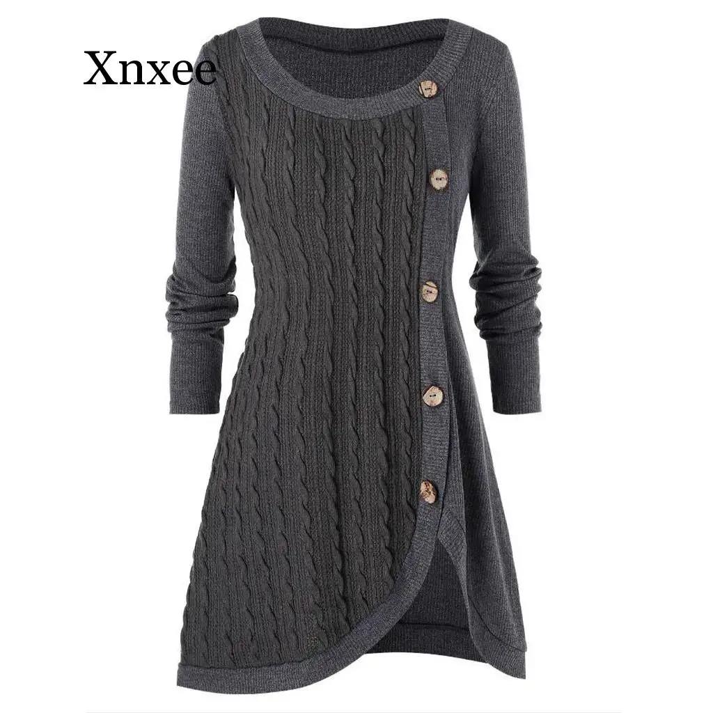 5XL Winter Solid Buttons Tunic Sweater Women Warm Long Sleeve Knitted Pullover Sweater Female Jumper Women Ladies Tops