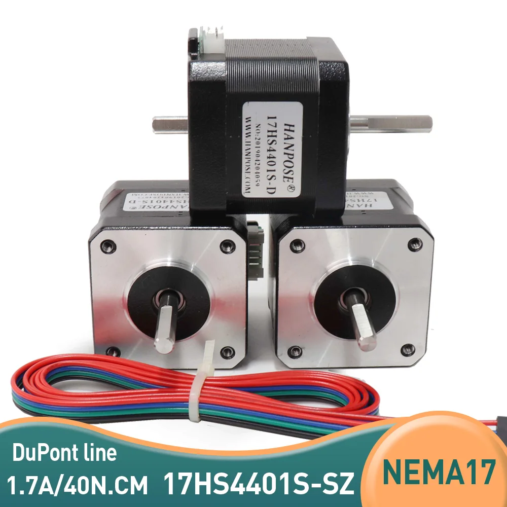 3PCS Nema17 Stepper Motor 42 motor 17HS4401S motor double shaft with 1M DuPont line 1.7A 40N.cm for CNC and 3D printer 12V motor