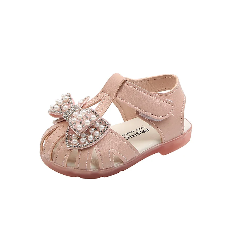 Summer Baby Girls Shoes 2024 New Children Princess Bow Casual Leather Kids Shoes White Pink Breathable Non-slip Sandals B876