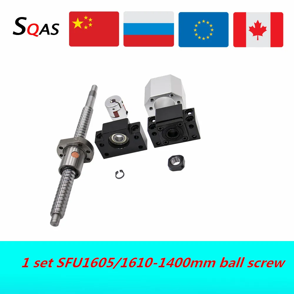 Eu warehouse ball screw kit SFU1605 1400mm ball screw  end machined with BK12 BF12 +single nut +nut holder+coupling for cnc part