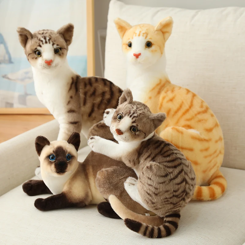 Lifelike Cat Plush Toy Real Life Siamese cat Stuffed Animal Soft Doll Kids Toy Birthday Gift