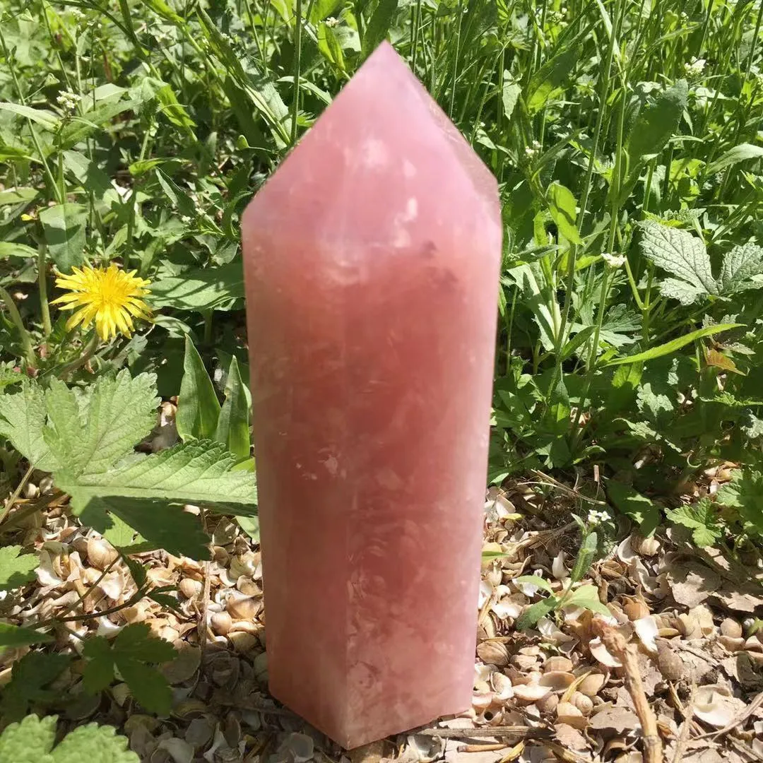 Baguette de guérison en cristal de quartz rose naturel, 20cm