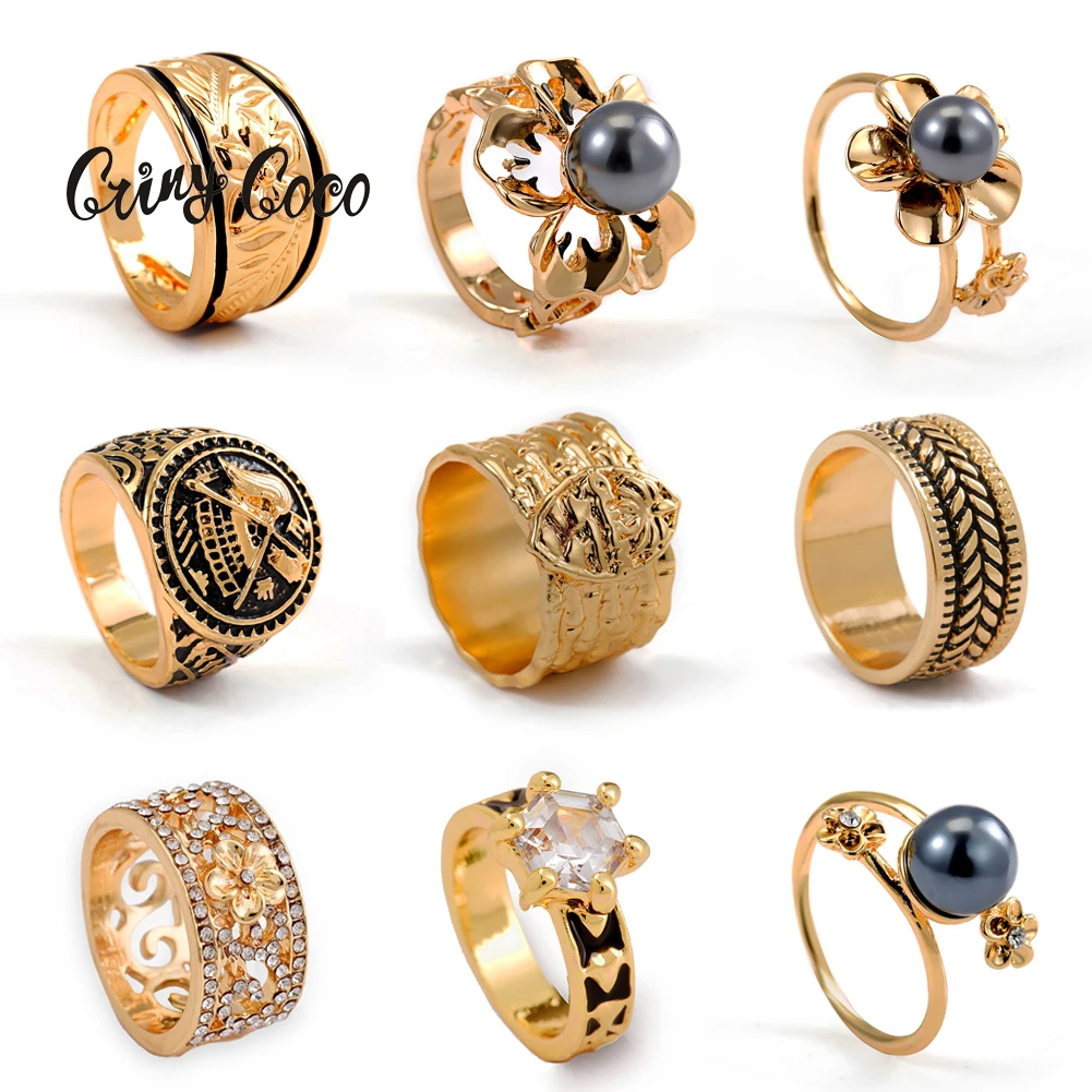 Cring Coco Gold Plated Rings for Women Teens Fashion Hawaiian Polynesian Flower Jewelry Ethnic Couple Finger Ring 2021 Gifts