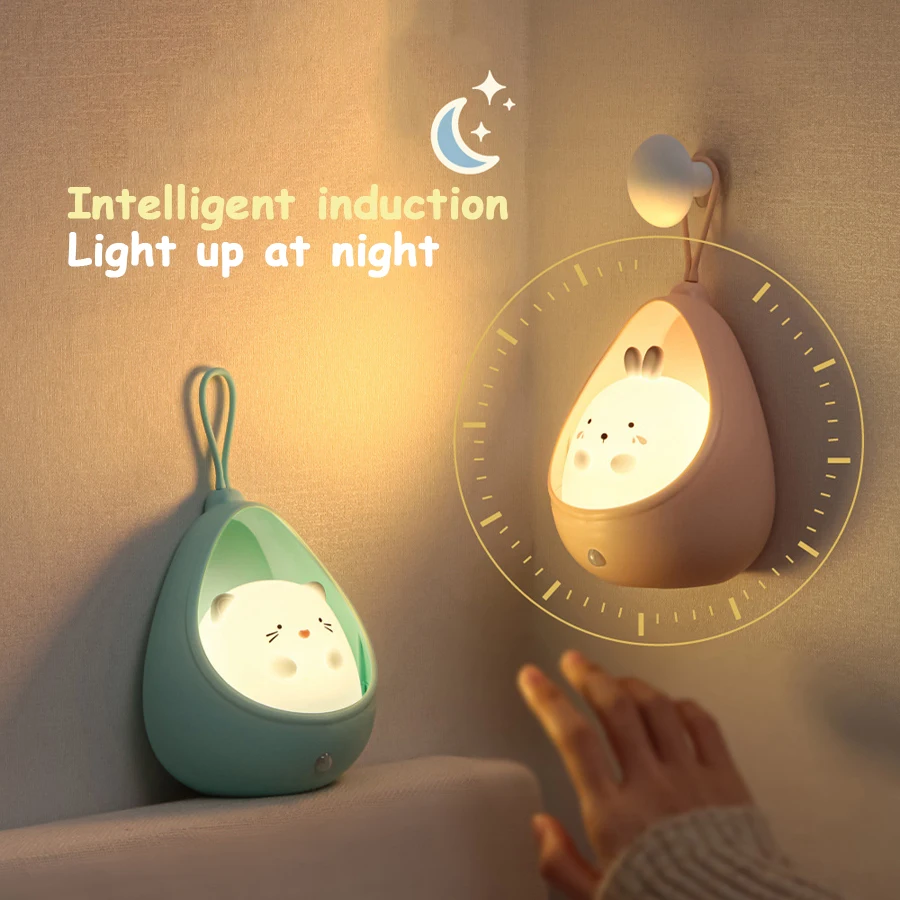 Night Light with Sensor Control cute animal Human Induction lamp For Kids Bedroom USB Rechargeable Silicone LED wall lights