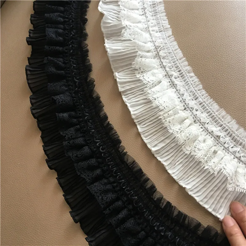 1yard ultimo nastro di pizzo nero Guipure pieghettato 8cm tessuto di pizzo bianco Trim forniture artigianali abito da sposa decorazione per cucire