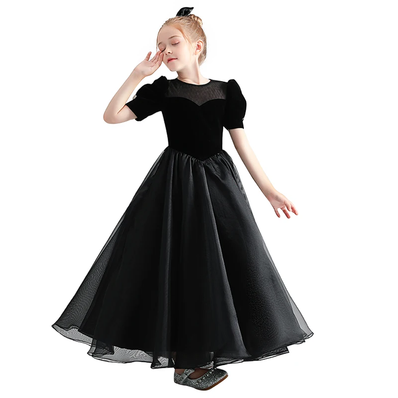 Dideyttawl Customized Puff Sleeves Girls Dresses Junior Concert Birthday Party Gown Corduroy Tulle Junior Bridesmaid Dresses