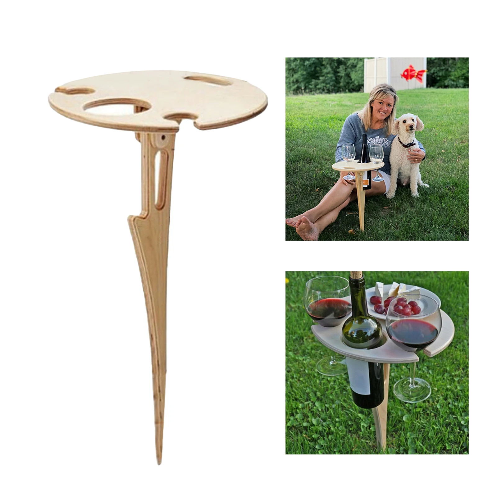 Portable Outdoor Wine Table Folding Outdoor Picnic Wine Table Mini Wooden Round Desktop Travel Beach Garden Furniture Sets