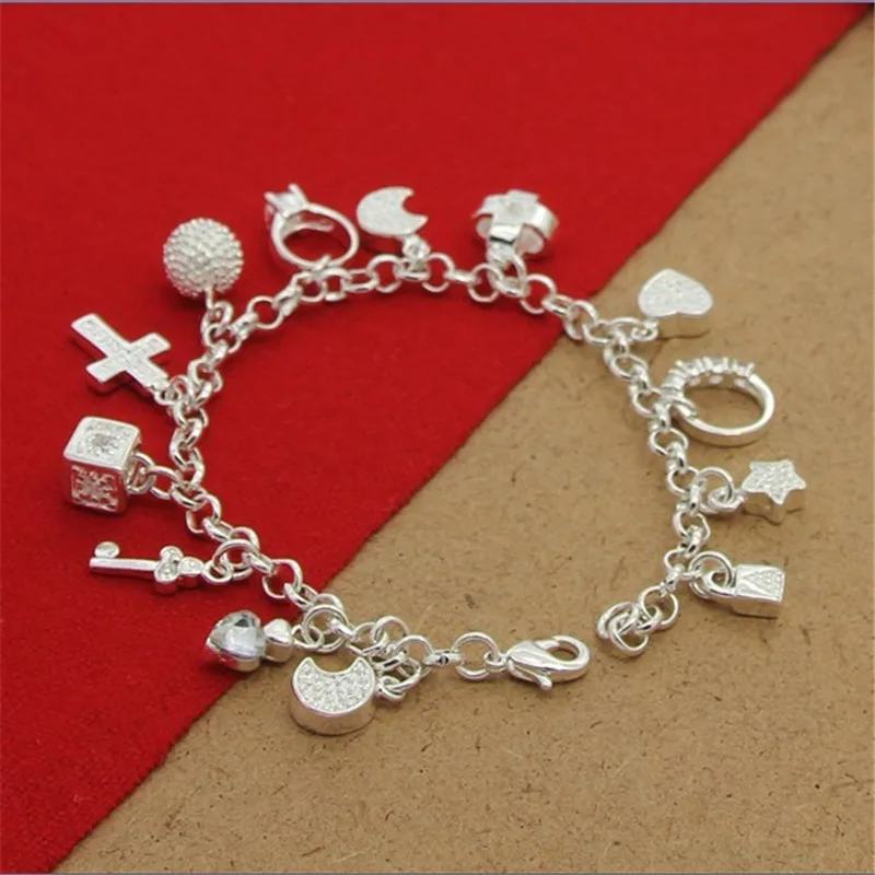 Bracelet multi-pendentif en argent regardé 925 pour femme, bracelet en cristal, cadeau de bijoux à la mode, nouveau