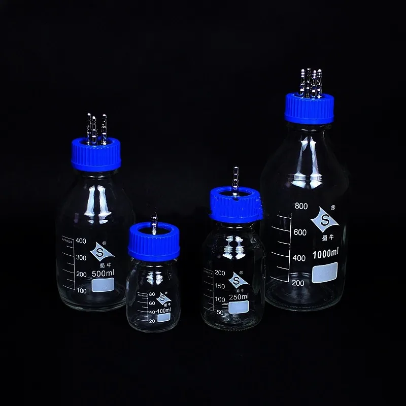 Glass Feeding Bottle Stainless Steel Cap for Fermentor Reactor Bottle One Way Two Way Three Way 100 / 250 / 500 / 1000ml