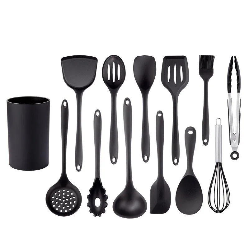 

Cookware Black Silicone Kitchenware Non-stick Cooking Tool Spatula Ladle Egg Beaters Shovel Spoon Soup Cookware Utensil Kitchen