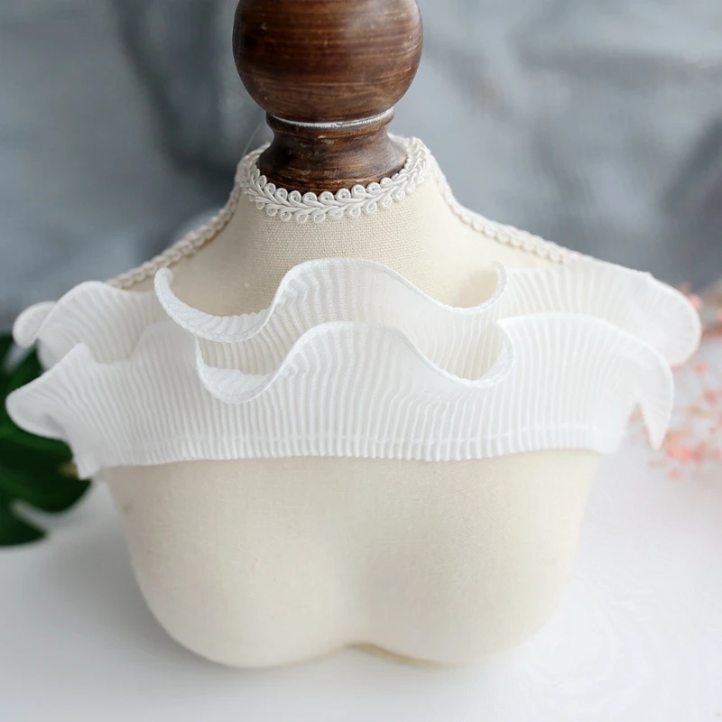 White Double Layer Ruffled Stretch Chiffon Lace DIY Clothing Corsage Top Skirt Hem Sewing Material Home Decoration Accessories