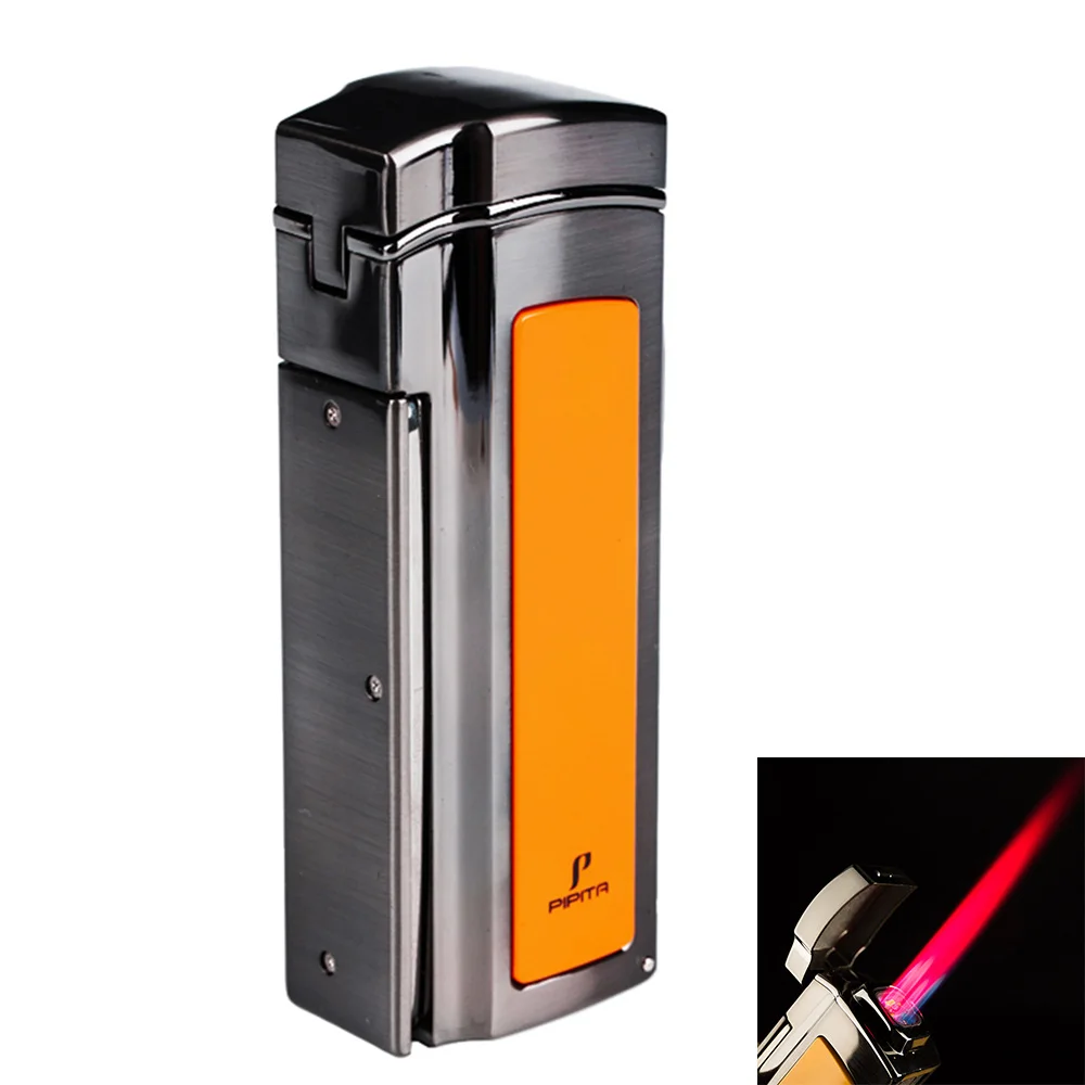 

PIPITA Cigar Lighter Windproof Refillable Butane Torch Lighter 4 Jet Red Flame Lighters with Punch gas Cigarettes Lighter