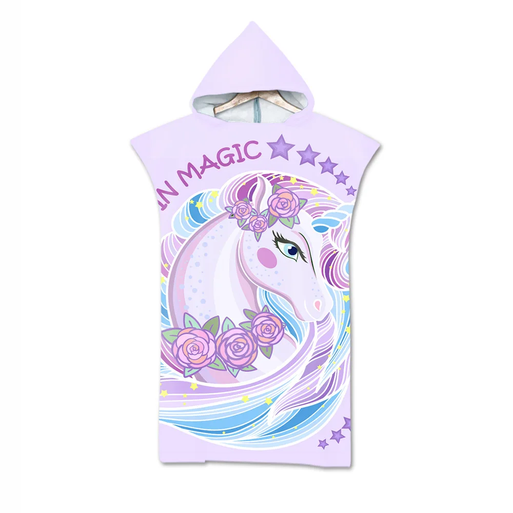 Cute Cartoon Unicorn Hooded Bath Towel for Adult Microfiber Wearable Beach Towel Robe Cloak Shower Towels for Swim Surf Bathrobe