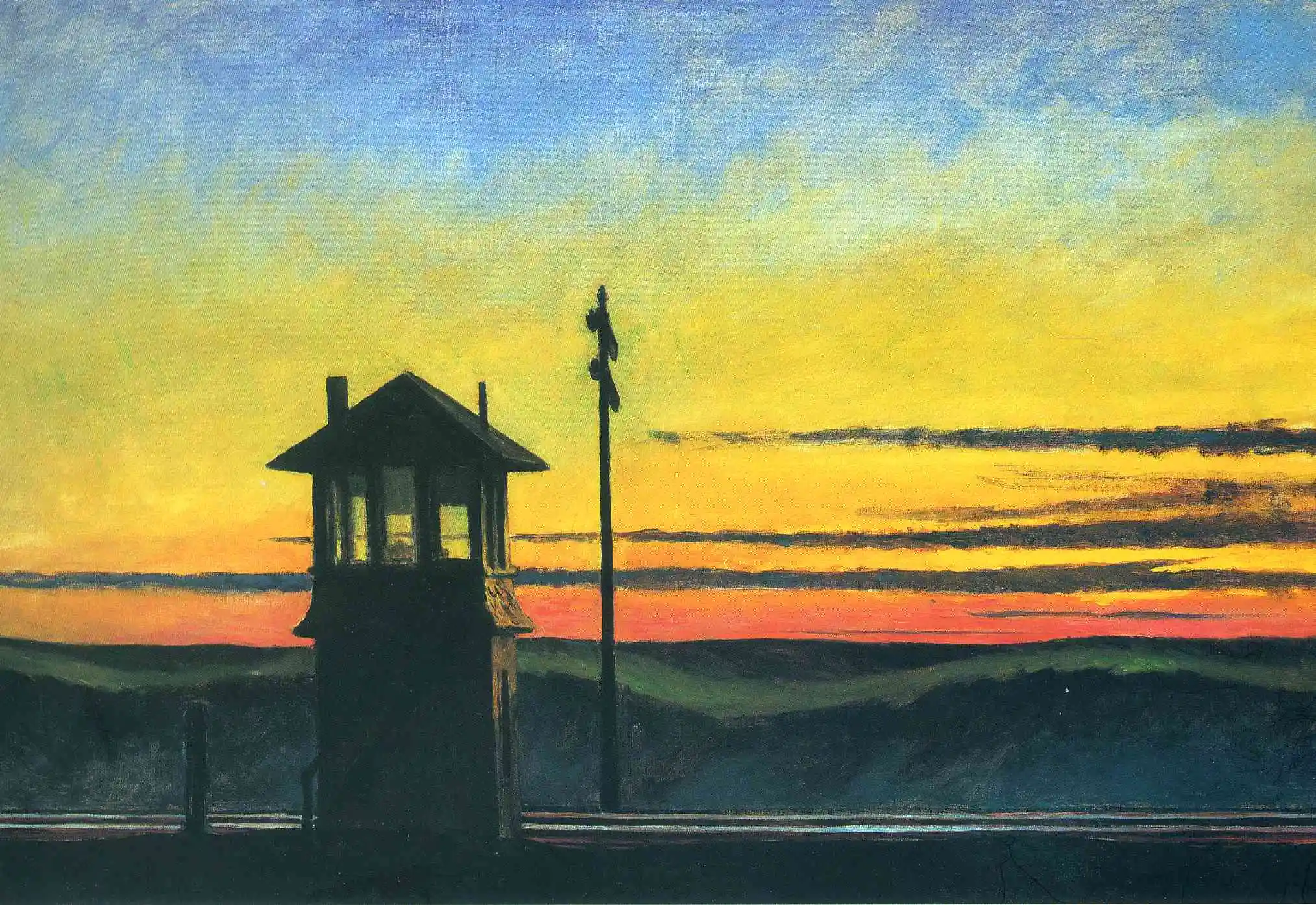 

100% handmade Oil Painting reproduction on linen canvas,Railroad Sunset 1929 by Edward Hopper,High Quality