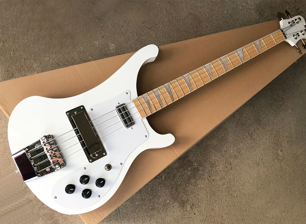 White body 4 strings Electric Bass Guitar with White Pickguard,Maple Fingerboard,Chrome Hardware,Provide custom service