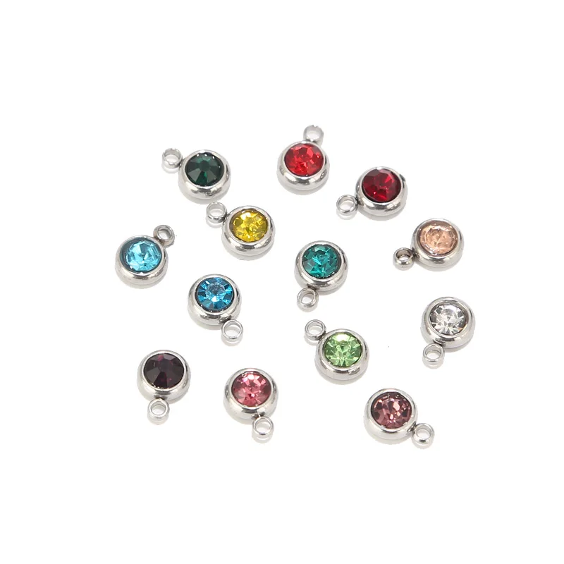 10pcs Stainless Steel Birthstone Charms Beads for Women Jewelry Making