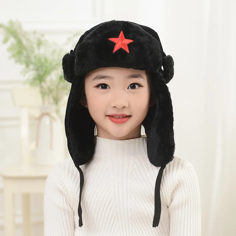 

H7723 Children Bomber Hat Girls Winter Fashion Korean Warm Thermal Lovely Black Cap Boy Cycling Windproof Thickened Kids Hats