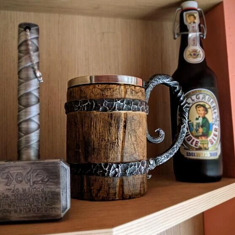 New arrival Viking wood style Beer mug as christmas gift DP179