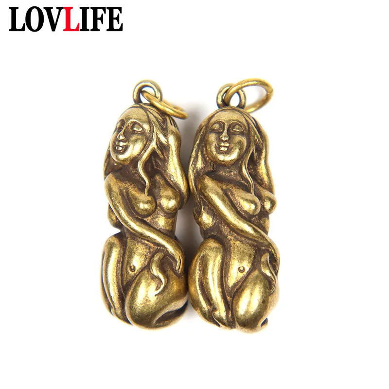 Llavero Colgante de Mujer Desnuda de Latón Retro, Joyería de Metal y Cobre, Figuritas de Dama Desnuda, Abalorios para Llavero, Regalo para Novia
