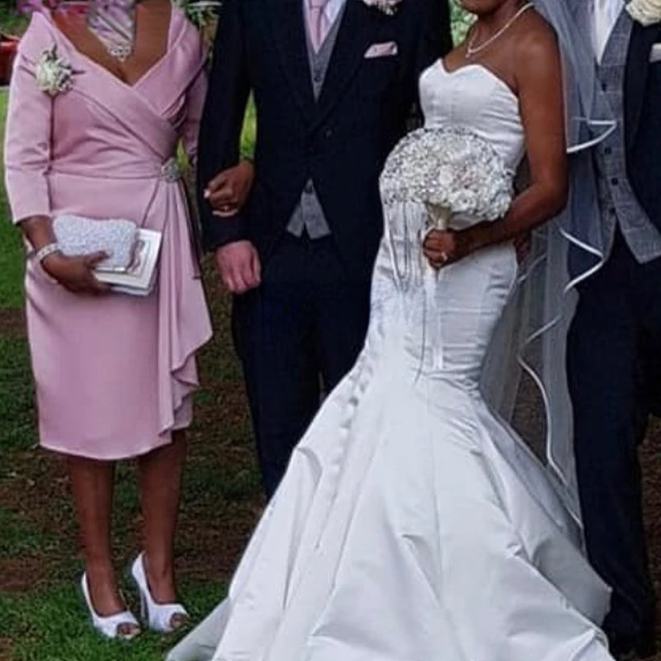 Vestidos Elegantes de satén para madre de la novia, mangas 3/4, volantes, vestidos de iglesia para mujer, vestido de novio Plus