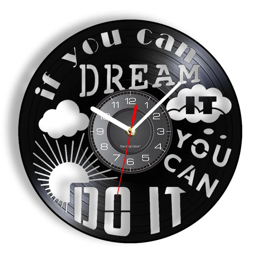 

If You Can Dream It You Can Do It Quote Gramophone Record Wall Clock Motivational Learning Vinyl Disk Craft Album Longplay Clock