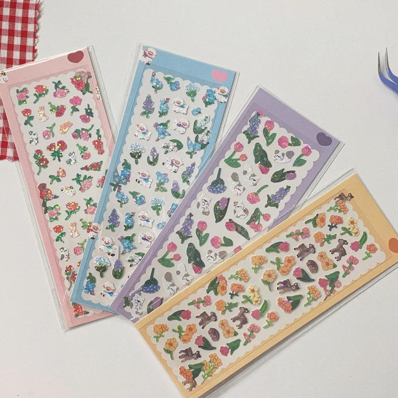 1Pc Korea Tulip Laser PET Stickers Pack Kawaii Flower DIY Decoration Journal Scrapbooking Phone Stickers Shiny Stationery