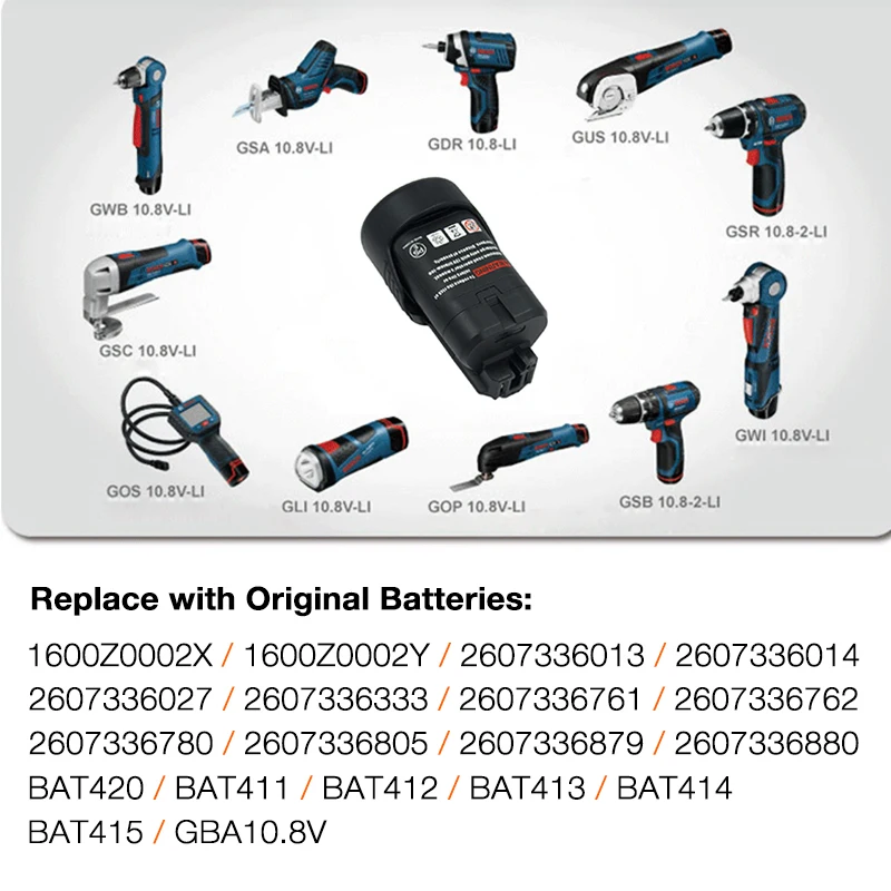 10.8V 3.5Ah Replacement Battery for Bosch BAT411 GBA12V30 BAT412 BAT413 BAT414 GSB GSR 10.8-2-LI PS10-2 PS20-2 Li-Ion Battery