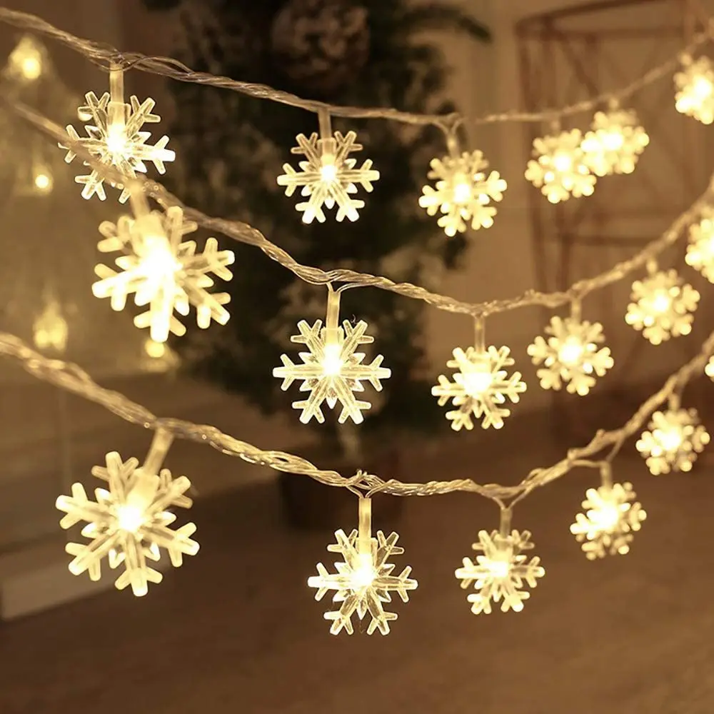 

1.5m 3m 6m 10m LED Snowflake String Lamps Snow Fairy Garland Decoration For Christmas Tree Pop Year Holiday Battery Operated