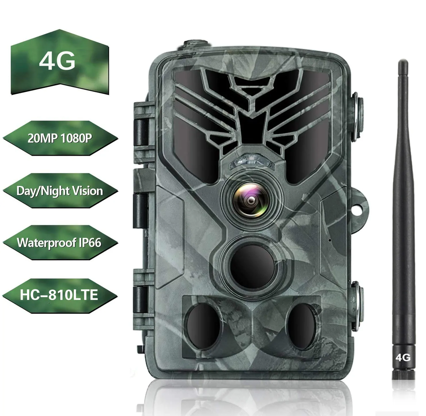 20MP 4G Trail Hunting Camera SMTP FTP MMS Cellular Wireless 1080P 0.3S Trigger Trail Cam Photo Trap  IP65 Waterproof HC810LTE