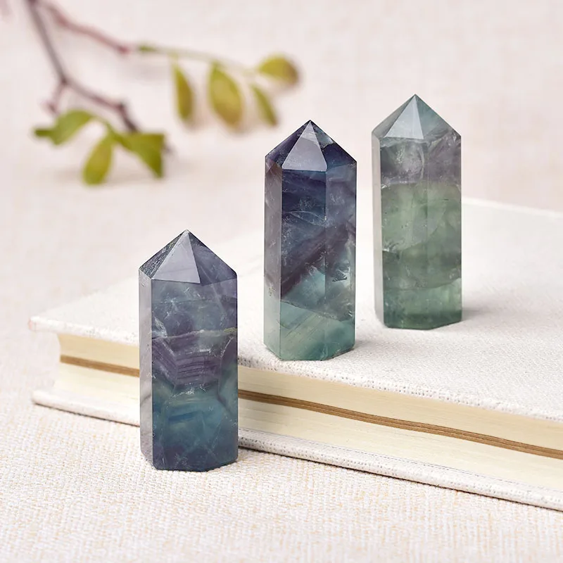1PC Natural Fluorite Hexagonal Column Crystal Point Healing Wand Mineral Crystal Home Decoration Stone 45-55mm Handmade Ornament