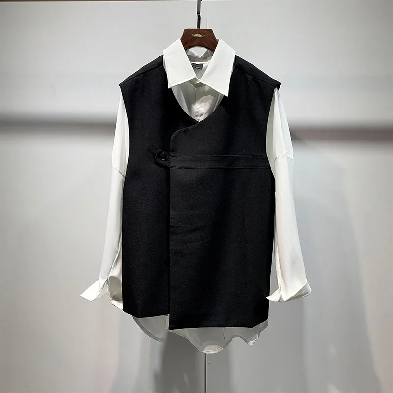 

Dark Department large size asymmetric loose designer solid color vest men's Harajuku style Korean simple coat fashion