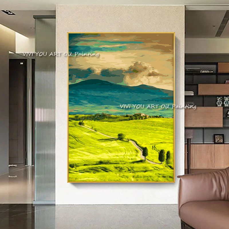 

The Nature Spring View Original Abstract Modern Thick Green Oil Painting Handpainted Textured Brush Wall Art Country Drawings