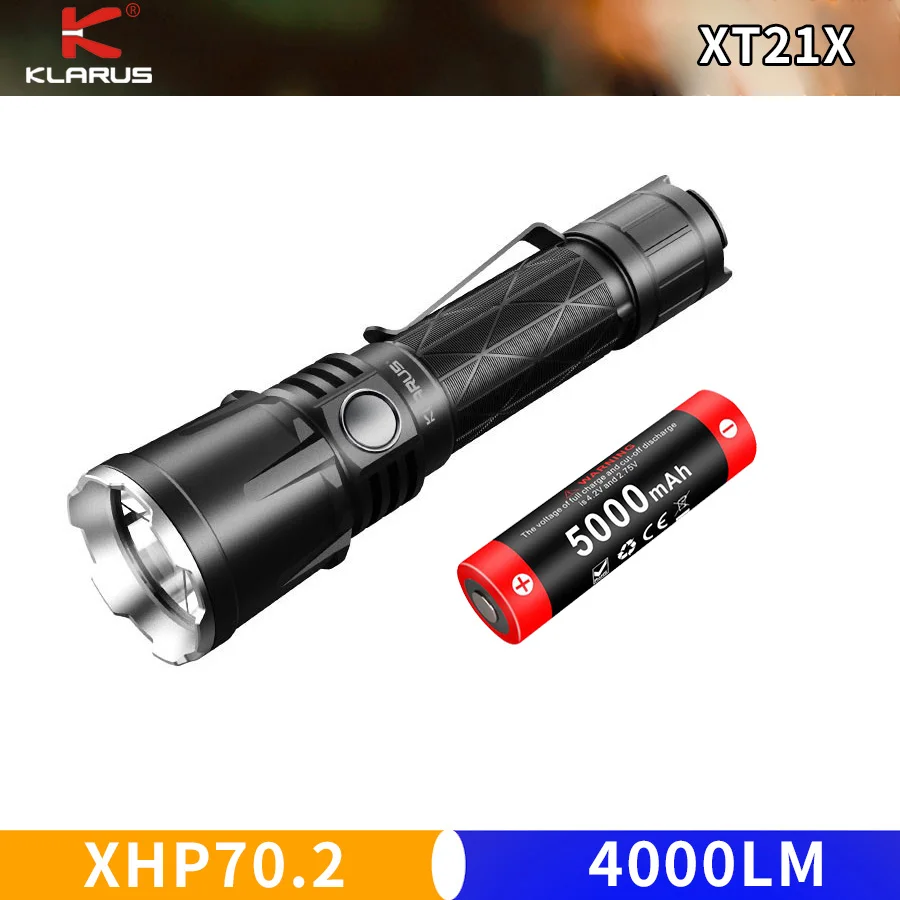 Klarus XT21X /  XT21X PRO  LED Flashlight  XHP70.2 4000 Lm USB Charging Tactical Flashlight with 21700 Li-ion Battery