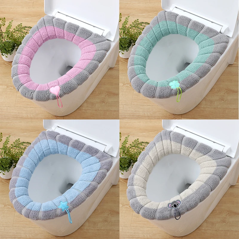 Knitted soft toilet seat cushion with handle thickened bathroom toilet cushion washable toilet toilet accessories