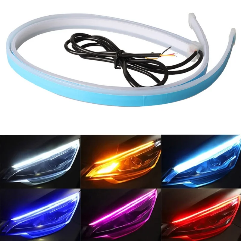 1 Stuk Auto Led Drl Dagrijverlichting Strip Waterdicht 30Cm 45Cm 60Cm Flexibele Soft Tube Gids koplamp Led Strip Verlichting